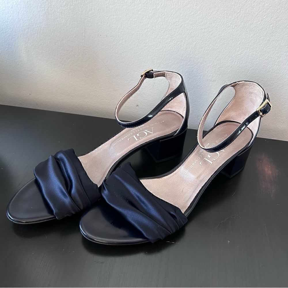 AGL Satin Top All leather sandals in navy blue